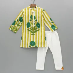 New Yellow Floral Printed Kurta With Gota Lace Detailed Jacket And Pyjama BOY Twinning Sets | Indian Ethnic Wear