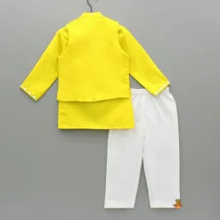 New Yellow Ganpati Embroidered Jacket With Matching Kurta And Pyjama BOY Indian Ethnic Wear | Ethnic Sets