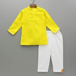 New Yellow Ganpati Embroidered Jacket With Matching Kurta And Pyjama BOY Indian Ethnic Wear | Ethnic Sets