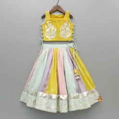 Discount Yellow Gota Lace Embroidered Top And Colour Blocked Multicolour Lehenga Ethnic Wear | Lehengas & Ghagras