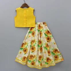 New Yellow Gota Lace Embroidered Top With Floral Printed Lehenga And Net Dupatta Ethnic Wear | Lehengas & Ghagras