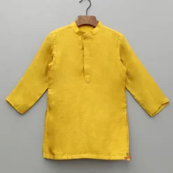 Outlet Yellow Kurta And Floral Printed Embroidered Jacket With Pyjama BOY Twinning Sets | Indian Ethnic Wear