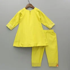 New Yellow Kurti With Gota Lace Detailing And Pant With Matching Dupatta Ethnic Wear | Churidars & Salwars