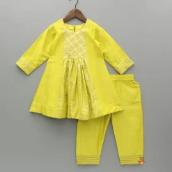 New Yellow Kurti With Gota Lace Detailing And Pant With Matching Dupatta Ethnic Wear | Churidars & Salwars