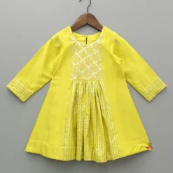 New Yellow Kurti With Gota Lace Detailing And Pant With Matching Dupatta Ethnic Wear | Churidars & Salwars