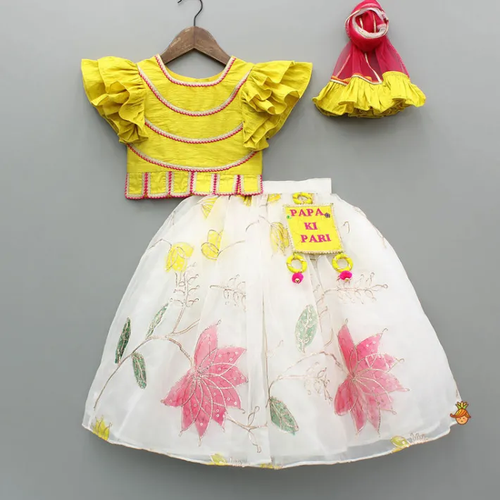 Sale Yellow Lace Detailed Top And Lehenga With Dupatta Ethnic Wear | Lehengas & Ghagras