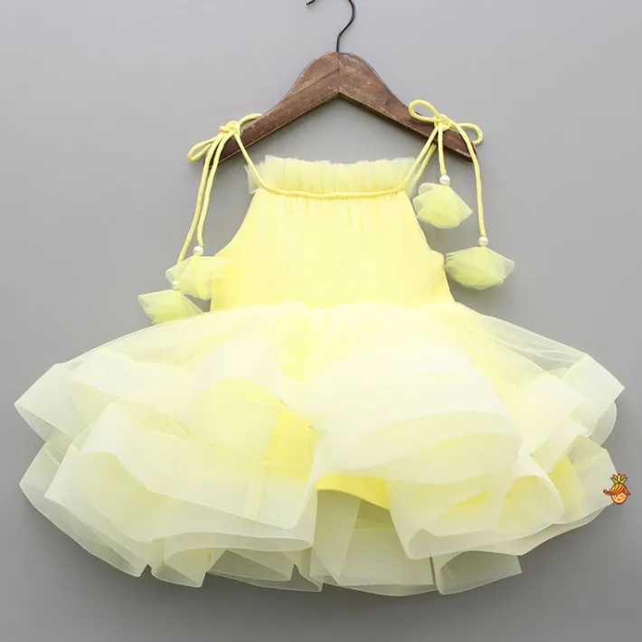 Discount Yellow Layered Dress With Tie Up Shoulder Straps Dresses & Sets | Dresses