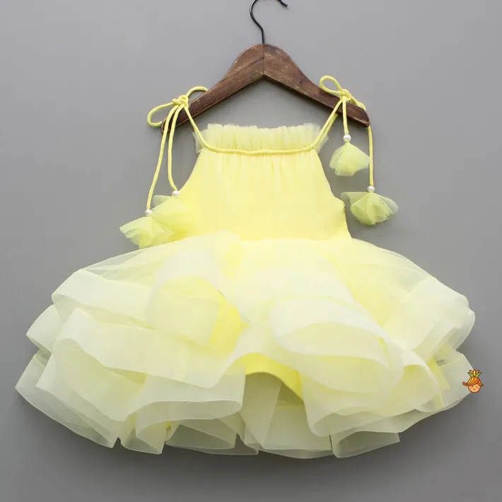 Discount Yellow Layered Dress With Tie Up Shoulder Straps Dresses & Sets | Dresses