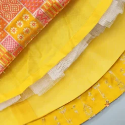 Discount Yellow Multicolour Brocade Printed Top With Pleated Flap Lehenga And Net Dupatta Ethnic Wear | Lehengas & Ghagras