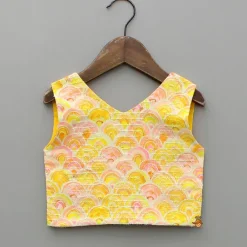 Sale Yellow Printed Embroidered Top And Dual Tone Lehenga With Dupatta Ethnic Wear | Lehengas & Ghagras