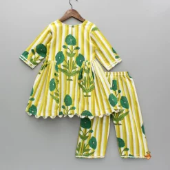 Online Yellow Printed Gota Lace Detailed Kurti And Pant Twinning Sets | Ethnic Wear