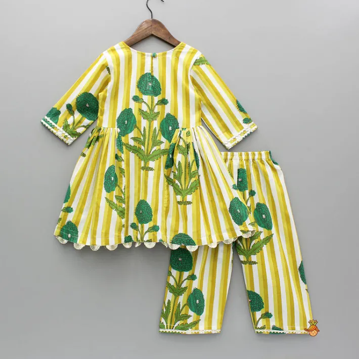 Online Yellow Printed Gota Lace Detailed Kurti And Pant Twinning Sets | Ethnic Wear