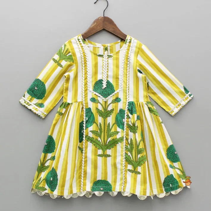 Online Yellow Printed Gota Lace Detailed Kurti And Pant Twinning Sets | Ethnic Wear