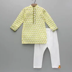 Outlet Yellow Printed Kurta And Pyjama BOY Indian Ethnic Wear | Ethnic Sets