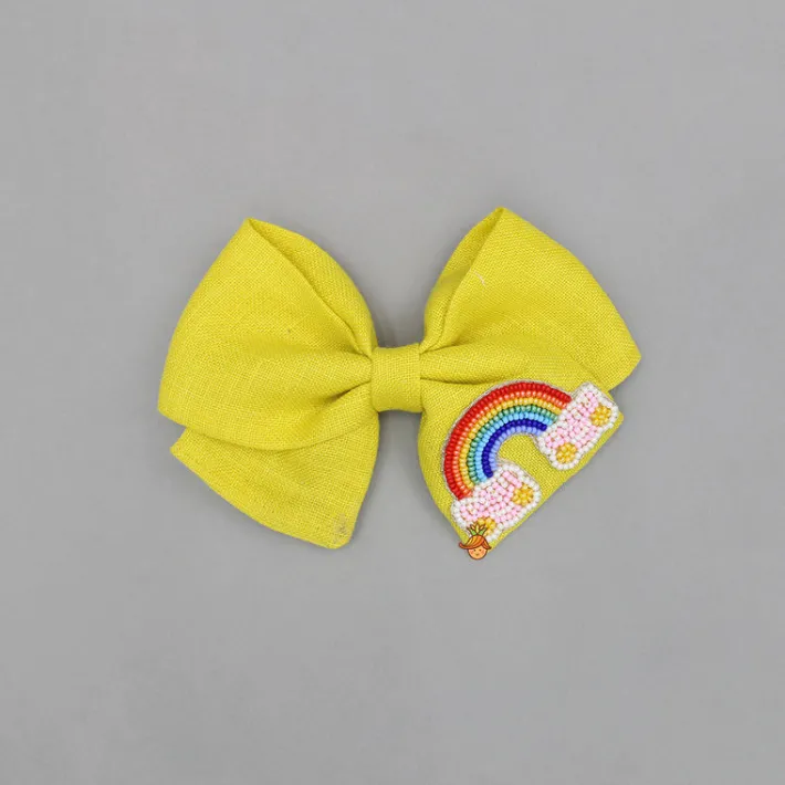 Fashion Yellow Rainbow Embroidered Bowie Hair Clip Hair Accessories | Hair Clips