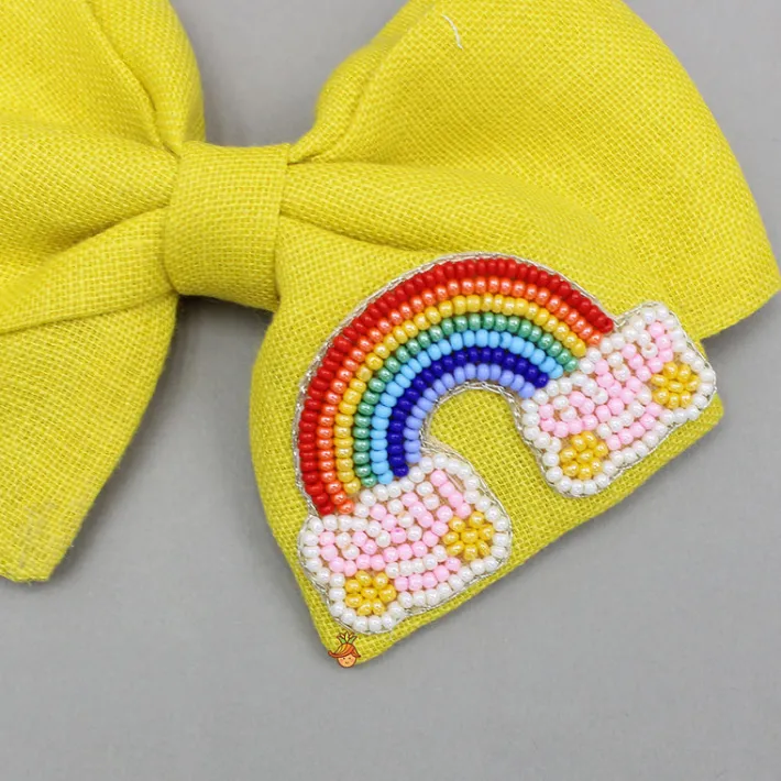 Fashion Yellow Rainbow Embroidered Bowie Hair Clip Hair Accessories | Hair Clips