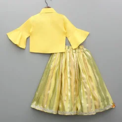 Hot Yellow Shirt Style Top And Multicoloured Colour Blocked Lehenga Ethnic Wear | Lehengas & Ghagras