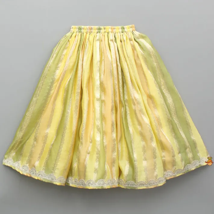 Hot Yellow Shirt Style Top And Multicoloured Colour Blocked Lehenga Ethnic Wear | Lehengas & Ghagras