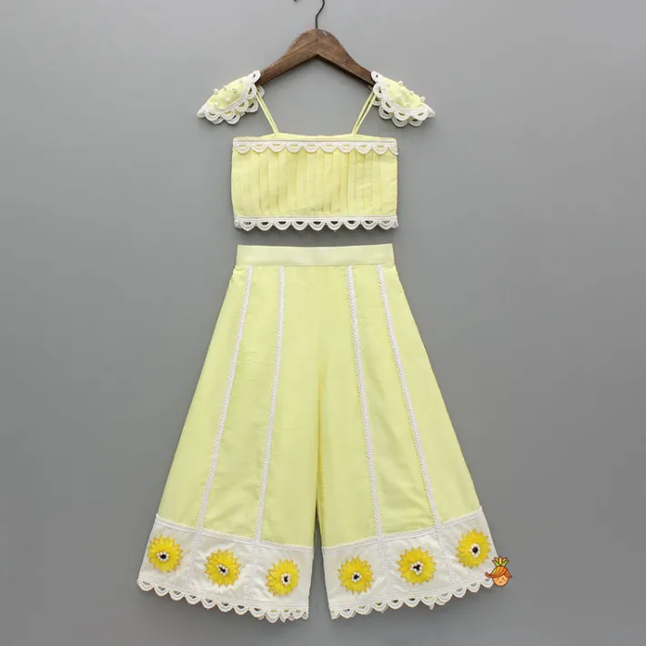 Sale Yellow Strappy Embellished Top And Flared Palazzo Ethnic Wear | Palazzos & Shararas