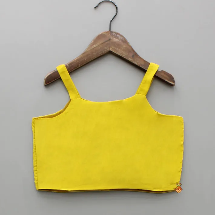 New Yellow Strappy Top With Multicolour Printed Cape And Palazzo Ethnic Wear | Palazzos & Shararas