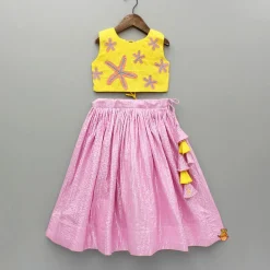 Fashion Yellow Thread Embroidered Crop Top And Pleated Lehenga Ethnic Wear | Lehengas & Ghagras