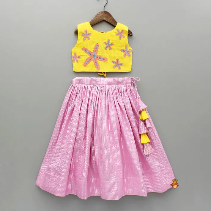 Fashion Yellow Thread Embroidered Crop Top And Pleated Lehenga Ethnic Wear | Lehengas & Ghagras