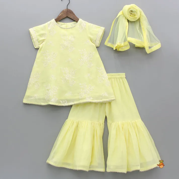 Online Yellow Thread Embroidered Kurti And Sharara Ethnic Wear | Palazzos & Shararas