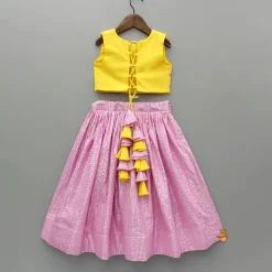 Fashion Yellow Thread Embroidered Crop Top And Pleated Lehenga Ethnic Wear | Lehengas & Ghagras