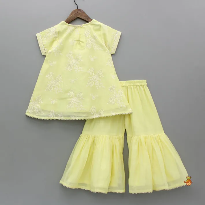 Online Yellow Thread Embroidered Kurti And Sharara Ethnic Wear | Palazzos & Shararas