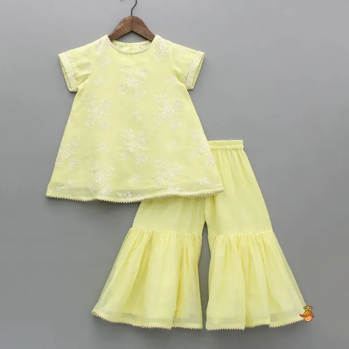 Online Yellow Thread Embroidered Kurti And Sharara Ethnic Wear | Palazzos & Shararas