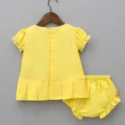 Fashion Yellow Top Embroidered With Pearls And Bloomer Twinning Sets | Baby Essentials