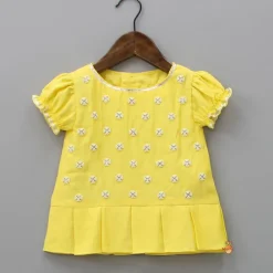 Fashion Yellow Top Embroidered With Pearls And Bloomer Twinning Sets | Baby Essentials