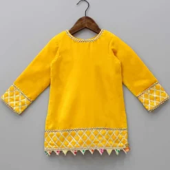 New Yellow Velvet Kurti With Bandhani Printed Tie Up Jacket And Salwar With Matching Dupatta Ethnic Wear | Churidars & Salwars