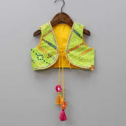 New Yellow Velvet Kurti With Bandhani Printed Tie Up Jacket And Salwar With Matching Dupatta Ethnic Wear | Churidars & Salwars