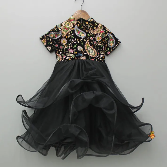 New Yoke Embroidered Black Velvet Kurti Ethnic Wear | Kurtis & Jumpsuits