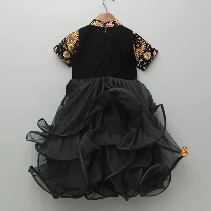 New Yoke Embroidered Black Velvet Kurti Ethnic Wear | Kurtis & Jumpsuits