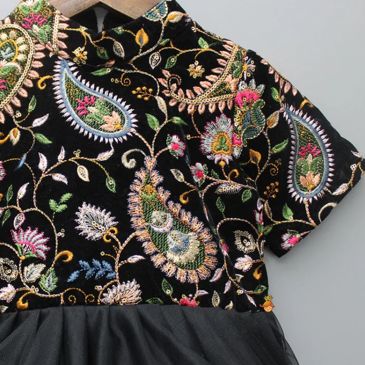 New Yoke Embroidered Black Velvet Kurti Ethnic Wear | Kurtis & Jumpsuits