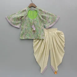 Fashion Yoke-Embroidered Green Top with Beige Dhoti Ethnic Wear | Dhotis & Patialas