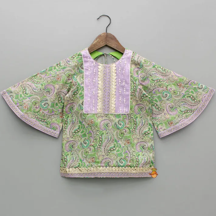 Fashion Yoke-Embroidered Green Top with Beige Dhoti Ethnic Wear | Dhotis & Patialas