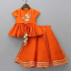 Fashion Zardozi Embroidered Orange Dual Flaps Top And Lehenga Ethnic Wear | Lehengas & Ghagras