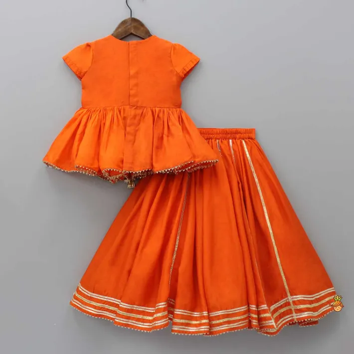 Fashion Zardozi Embroidered Orange Dual Flaps Top And Lehenga Ethnic Wear | Lehengas & Ghagras