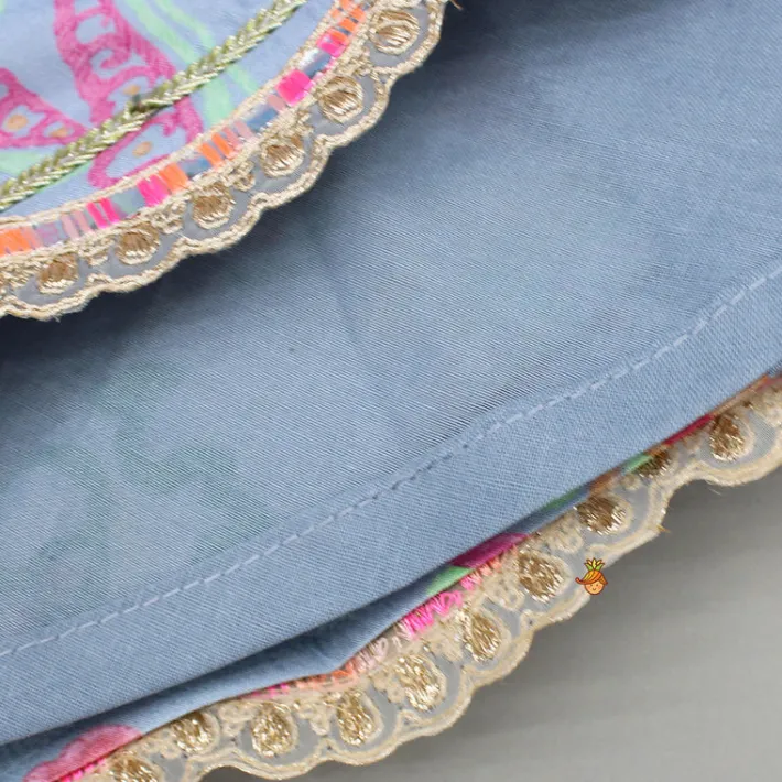 Best Zardozi Embroidered Pleated Hem Blue Top And Lehenga With Checks Hair Band Ethnic Wear | Lehengas & Ghagras