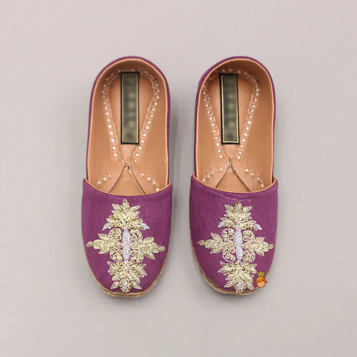 Discount Zardozi Embroidered Wine Jutti BOY Shoes | Shoes