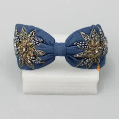 New Zardozi Work Denim Blue Knotted Hair Band Hair Accessories | Hair Bands