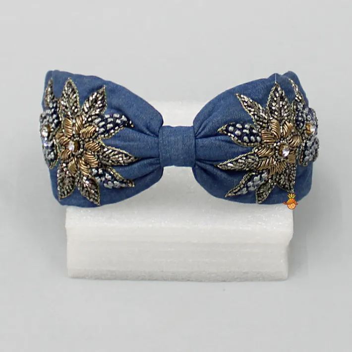 New Zardozi Work Denim Blue Knotted Hair Band Hair Accessories | Hair Bands