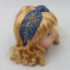 New Zardozi Work Denim Blue Knotted Hair Band Hair Accessories | Hair Bands