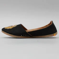 Clearance Zari And Thread Embroidered Lion Face Black Jutti BOY Shoes