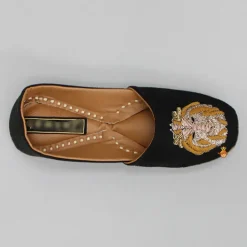 Clearance Zari And Thread Embroidered Lion Face Black Jutti BOY Shoes
