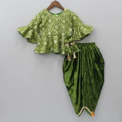 New Zari Brocade Embroidered Peplum Top With Dhoti Ethnic Wear | Dhotis & Patialas