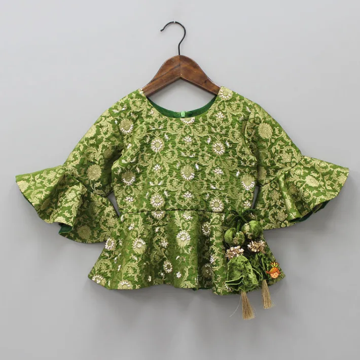 New Zari Brocade Embroidered Peplum Top With Dhoti Ethnic Wear | Dhotis & Patialas